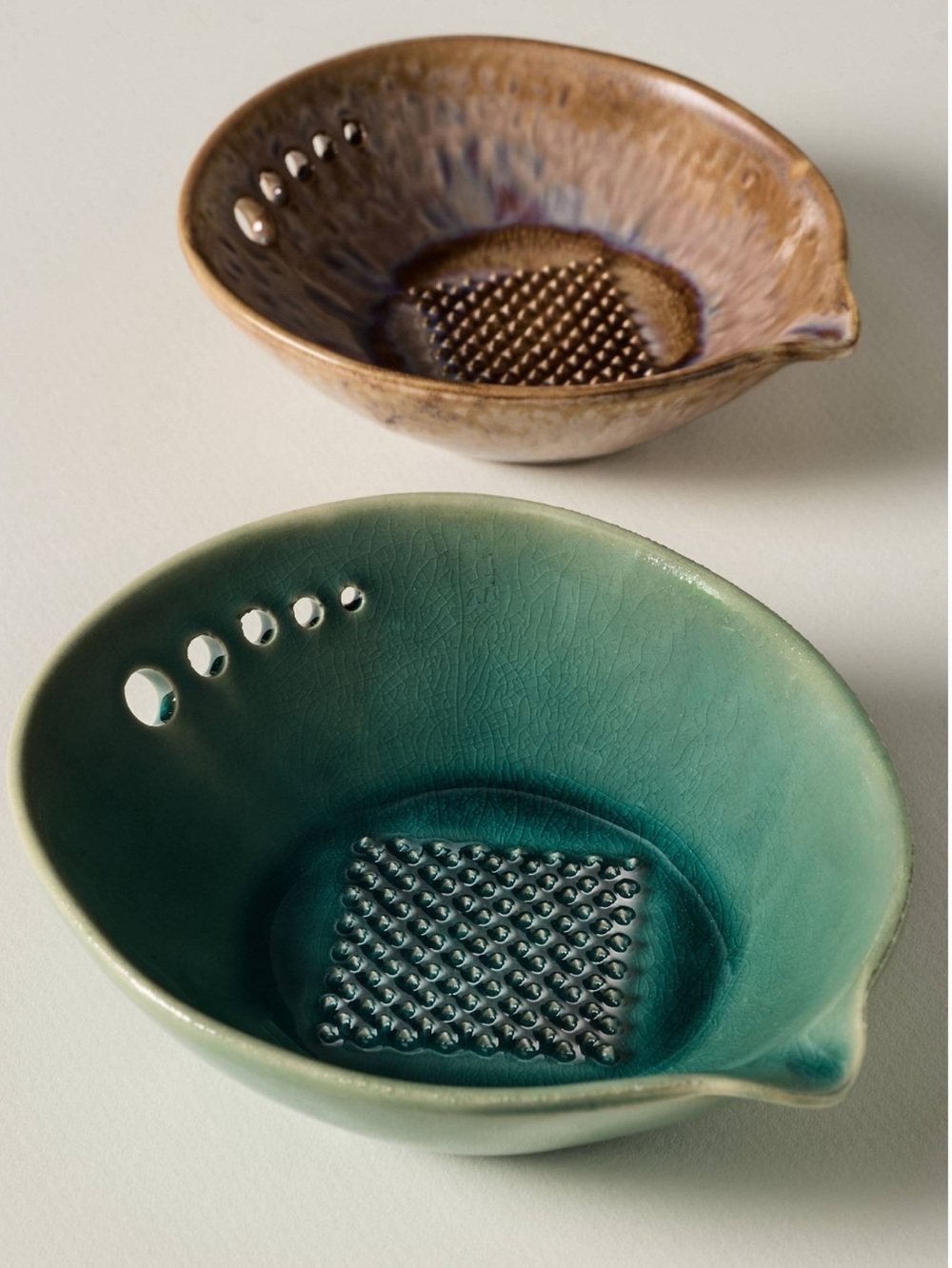 Anthropologie Stoneware Graters New Set of 2 Green Brown